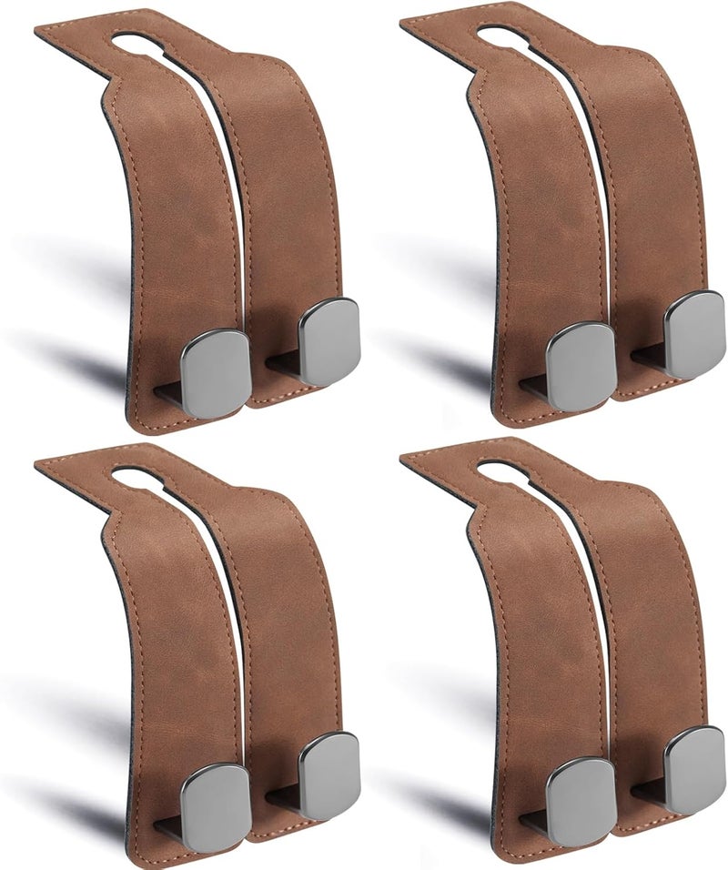 DYREOOE Purse Hook for Car, Thickened Leather Sturdy Metal Car Hooks for Purses and Bags Cute (Brown- 4 Pack) - Image 1